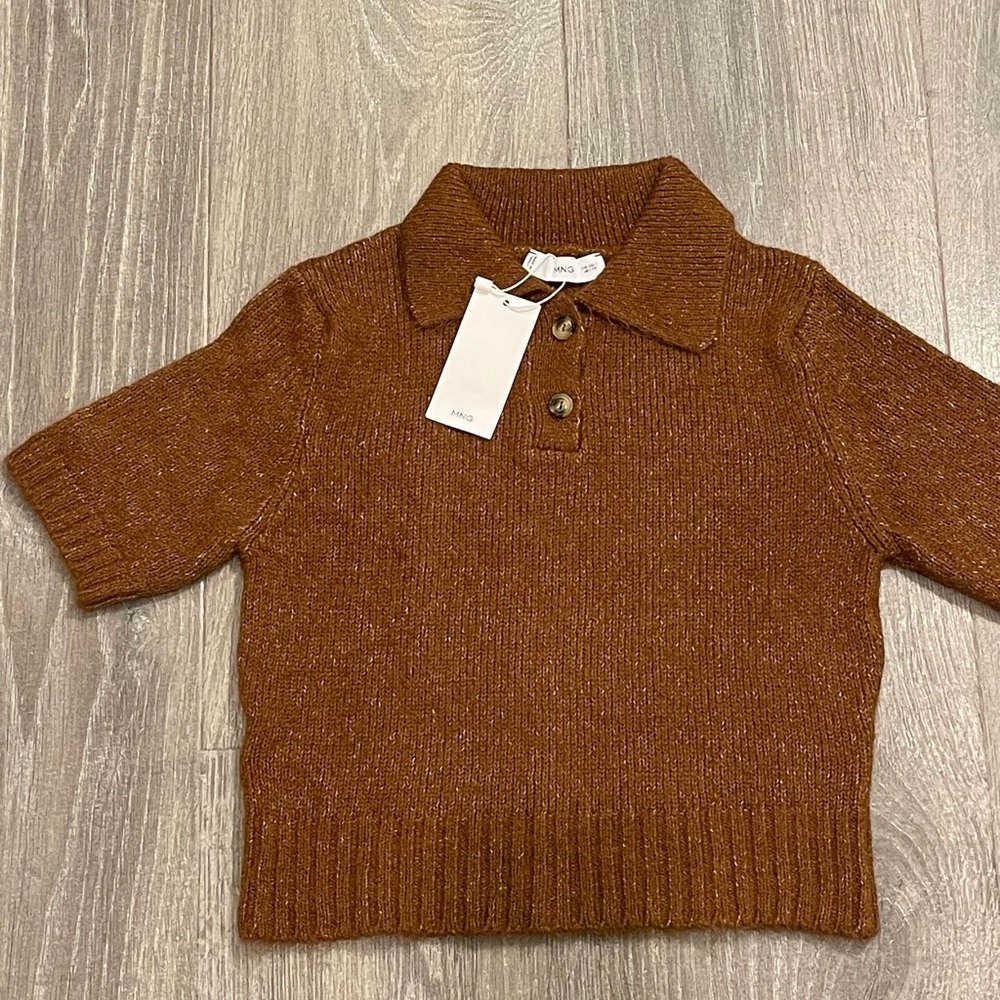 MNG Mango brown knit short sleeve polo sweater - Picture 4 of 8